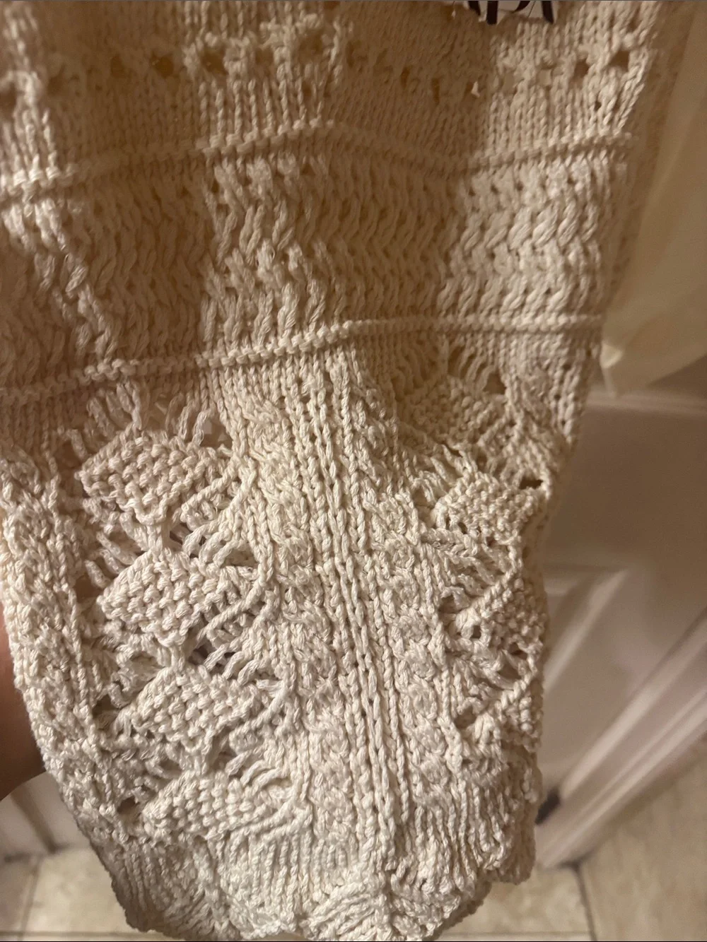 Zara Cream Crochet Puff-Sleeve Knit Top